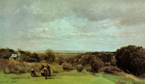 The Grape Harvest at Sevres by Jean-Baptiste-Camille Corot Oil Painting