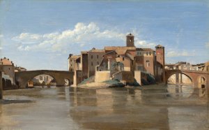 The Island and Bridge of San Bartolomeo,Rome by Jean-Baptiste-Camille Corot Oil Painting