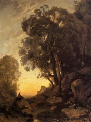 The Italian Goatherd, Evening by Jean-Baptiste-Camille Corot - Oil Painting Reproduction