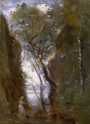 The Lac de Nemi by Jean-Baptiste-Camille Corot Oil Painting