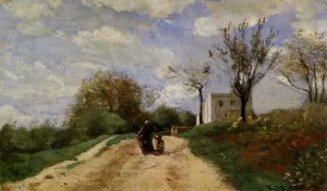 The Path Leading to the House by Jean-Baptiste-Camille Corot - Oil Painting Reproduction