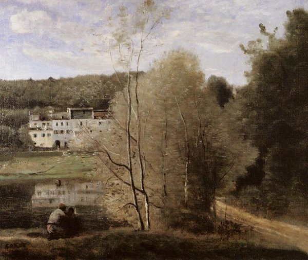 The Pond and the Cabassud Houses at Ville-d'Avray by Jean-Baptiste-Camille Corot - Hand-Painted Oil Painting Reproduction