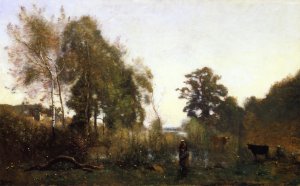 The Ponds of Ville d'Avray by Jean-Baptiste-Camille Corot Oil Painting