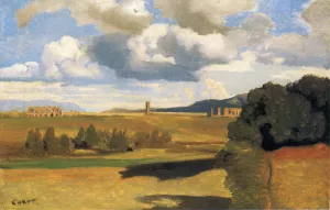 The Roman Campagna with the Claudian Aqueduct by Jean-Baptiste-Camille Corot - Oil Painting Reproduction