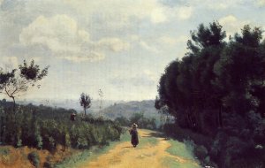 The Severes Hills - Le Chemin Troyon by Jean-Baptiste-Camille Corot Oil Painting