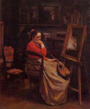 The Studio also known as Young Woman with a Mandolin by Jean-Baptiste-Camille Corot Oil Painting