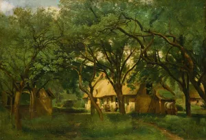 The Toutain Farm at Honfleur by Jean-Baptiste-Camille Corot Oil Painting