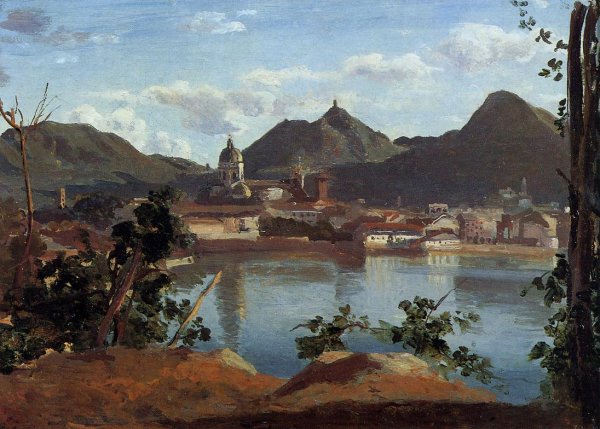 The Town and Lake Como by Jean-Baptiste-Camille Corot - Hand-Painted Oil Painting Reproduction