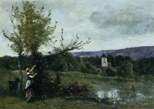 The Verdant Bank by Jean-Baptiste-Camille Corot - Oil Painting Reproduction