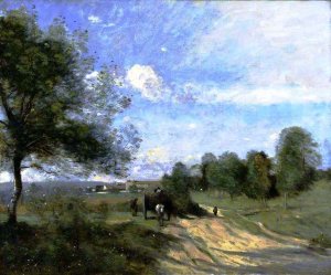 The Wagon Souvenir of Saintry by Jean-Baptiste-Camille Corot Oil Painting