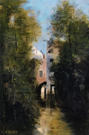 The Windmill On The Therain River In Beauvais by Jean-Baptiste-Camille Corot Oil Painting