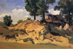 Trees and Rocks at La Serpentara by Jean-Baptiste-Camille Corot Oil Painting