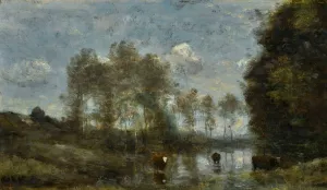 Trois Vaches Dans Un Marais by Jean-Baptiste-Camille Corot Oil Painting