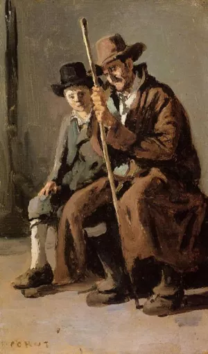 Two Italians, an Old Man and a Young Boy by Jean-Baptiste-Camille Corot Oil Painting