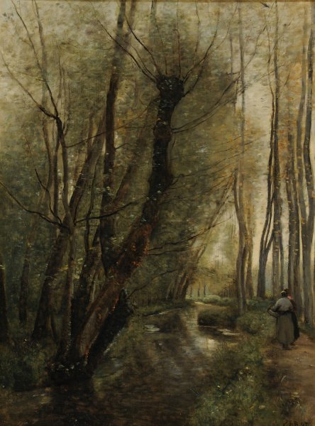 Un ruisseau; environs de Beauvais  by Jean-Baptiste-Camille Corot - Hand-Painted Oil Painting Reproduction