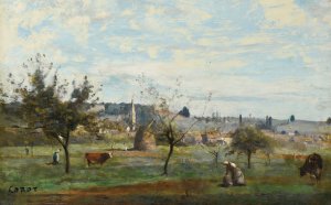 Un Village Des Environs De Mantes by Jean-Baptiste-Camille Corot Oil Painting