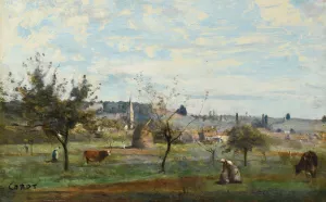 Un Village Des Environs De Mantes by Jean-Baptiste-Camille Corot Oil Painting