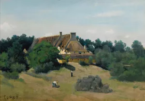 Une Ferme a Saint-Martin-Du-Bon-Fosse, Pres De Saint-Lo by Jean-Baptiste-Camille Corot Oil Painting