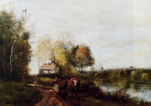 Main Product Photo of Une Route au Bord de Leau Painting by Jean-Baptiste-Camille Corot