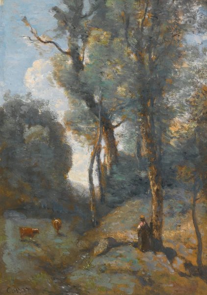 Vachere Sur Un Coteau Boisee by Jean-Baptiste-Camille Corot - Hand-Painted Oil Painting Reproduction