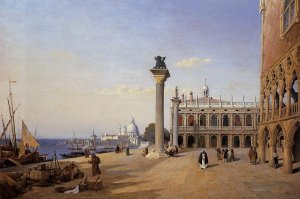 Venice, the Piazetta - View from the Riva degli Schiavoni by Jean-Baptiste-Camille Corot Oil Painting
