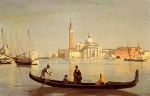 Venise--Gondole sur Le Grand Canal by Jean-Baptiste-Camille Corot Oil Painting