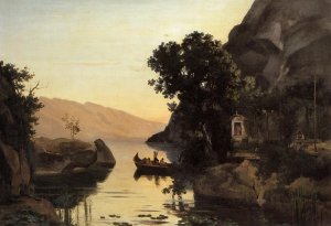 View at Riva, Italian Tyrol Oil painting by Jean-Baptiste-Camille Corot