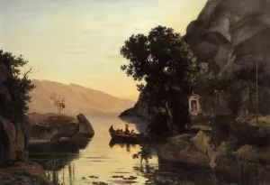 View at Riva, Italian Tyrol by Jean-Baptiste-Camille Corot Oil Painting