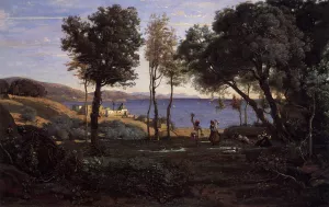 View Near Naples by Jean-Baptiste-Camille Corot - Oil Painting Reproduction
