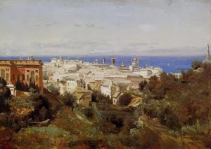 View of Genoa from the Promenade of Acqua Sola Oil painting by Jean-Baptiste-Camille Corot