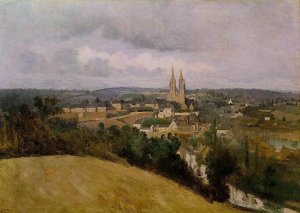 View of Saint Lo with the River Vire in the Foreground by Jean-Baptiste-Camille Corot Oil Painting