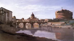 View of St. Peter's and the Castel Sant'Angelo by Jean-Baptiste-Camille Corot - Oil Painting Reproduction