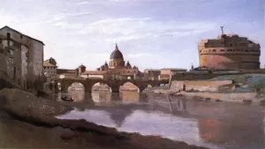 View of St. Peter's and the Castel Sant'Angelo by Jean-Baptiste-Camille Corot Oil Painting