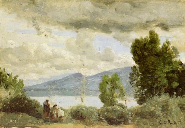 View of the Chalet de Chenes, Bellevue, Geneva by Jean-Baptiste-Camille Corot - Hand-Painted Oil Painting Reproduction