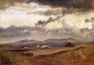 View of the Roman Compagna by Jean-Baptiste-Camille Corot - Oil Painting Reproduction