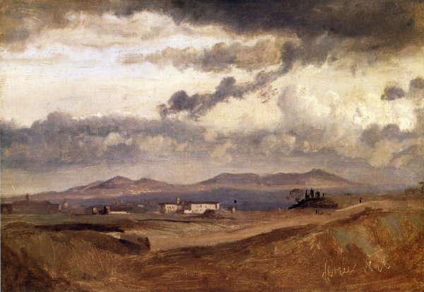 View of the Roman Compagna by Jean-Baptiste-Camille Corot - Hand-Painted Oil Painting Reproduction