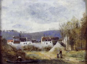Village at the Foot of a Hill, Ile-de-France by Jean-Baptiste-Camille Corot - Oil Painting Reproduction