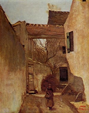 Village Corner, Ecouen also known as Seine and Oise by Jean-Baptiste-Camille Corot Oil Painting