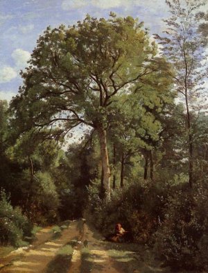 Ville d'Avray - Edge of the Woods with a Female Cowherd by Jean-Baptiste-Camille Corot Oil Painting