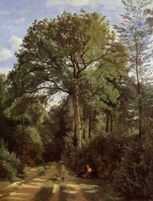 Ville d'Avray - Edge of the Woods with a Female Cowherd by Jean-Baptiste-Camille Corot Oil Painting
