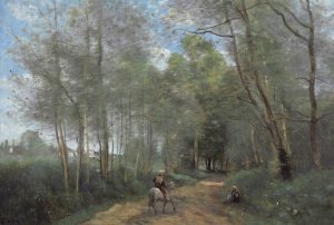 Ville D'avray - Le Cavalier a La Entree Du Bois by Jean-Baptiste-Camille Corot Oil Painting