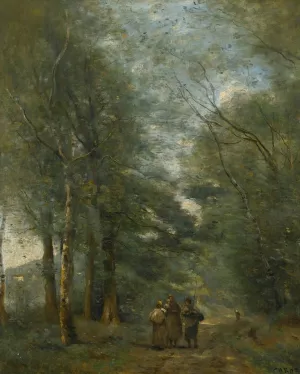 Ville D'avray. Paysans Causant Sur Le Chemin Longeant L'etang by Jean-Baptiste-Camille Corot Oil Painting