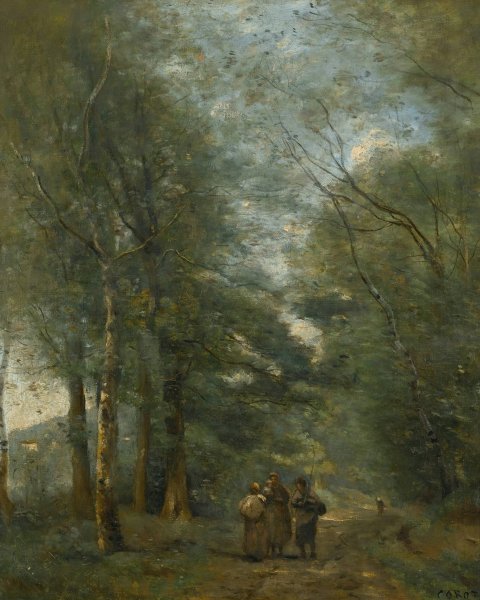 Ville D'avray. Paysans Causant Sur Le Chemin Longeant L'etang by Jean-Baptiste-Camille Corot - Hand-Painted Oil Painting Reproduction