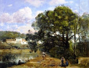 Ville-d'Avray - Route Descendant des Bois Vers la Propriete de Corot, et Longeant l'Etang Oil painting by Jean-Baptiste-Camille Corot