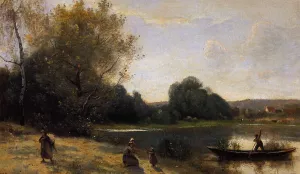 Ville d'Avray - The Boat Leaving the Shore by Jean-Baptiste-Camille Corot Oil Painting