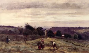 Ville d'Avray - the Heights: Peasants Working in a Field painting by Jean-Baptiste-Camille Corot