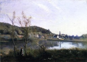 Ville d'Avray - The Large Pond and the Villas Oil painting by Jean-Baptiste-Camille Corot