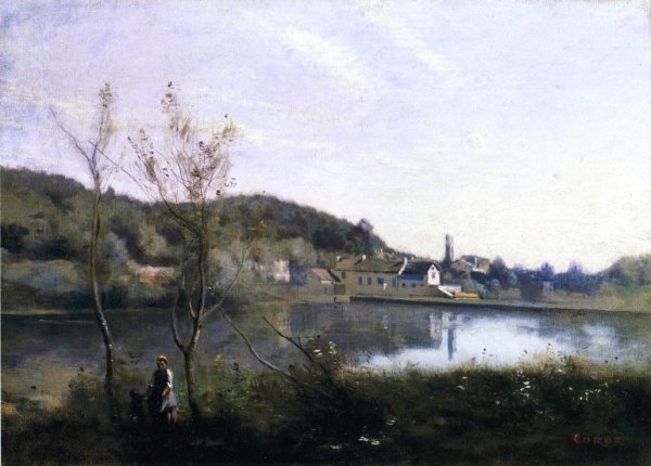 Ville d'Avray - The Large Pond and the Villas by Jean-Baptiste-Camille Corot - Hand-Painted Oil Painting Reproduction