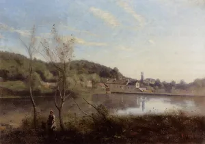 Ville d'Avray, the Large Pond and Villas by Jean-Baptiste-Camille Corot - Oil Painting Reproduction