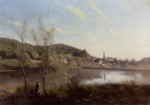 Ville d'Avray, the Large Pond and Villas Oil painting by Jean-Baptiste-Camille Corot